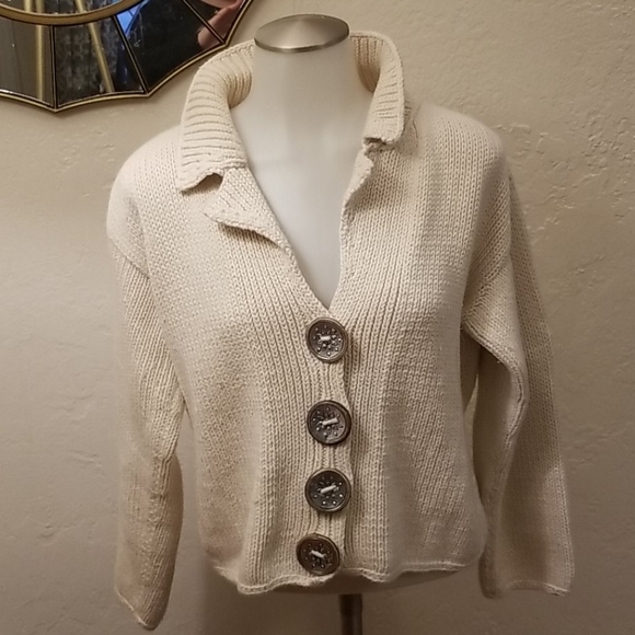 pure handknit Sweaters - Pure Knit VGUC Cotton Cardigan Boho Detailing SzM